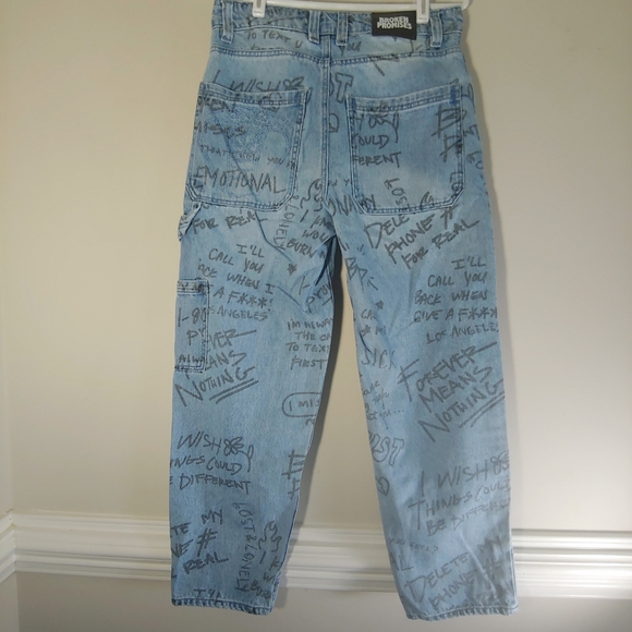 Broken Promises Triple Text Medium Wash Blue Carpenter Jeans Size 28 - Picture 5 of 9